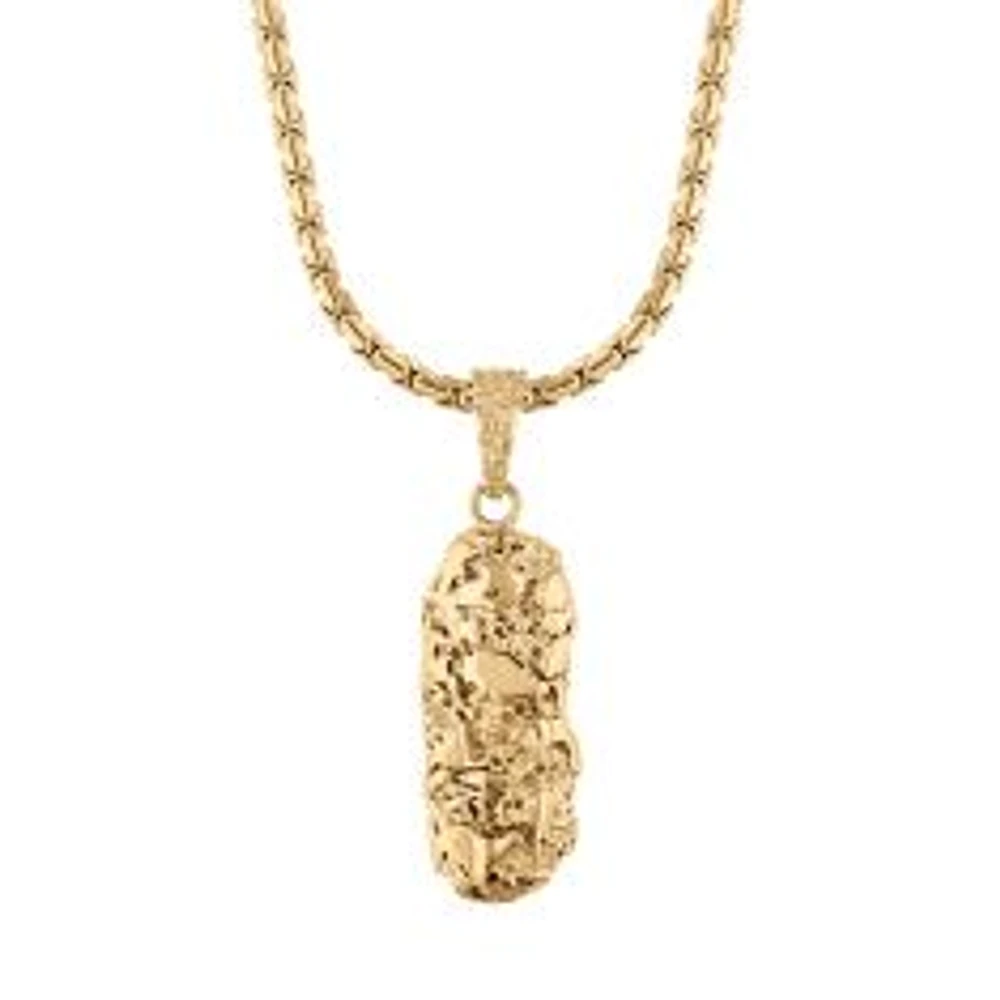 Yellow Ion-Plated Stainless Steel Nugget Textured Pendant Necklace - Men's