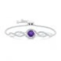 Amethyst and Created White Sapphire Sterling Silver Bolo Bracelet