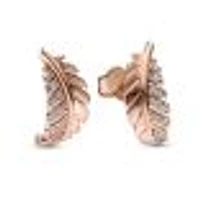 Pandora Floating Curved Feather Stud Earrings| Rose Gold-Plated