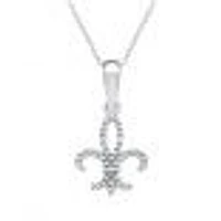 White Gold Diamond Fleur-de-Lis Pendant Necklace 1/10ctw