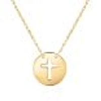 Yellow Gold Mini Disc Cross Necklace