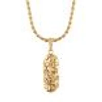 Yellow Ion-Plated Stainless Steel Nugget Textured Pendant Necklace - Men's