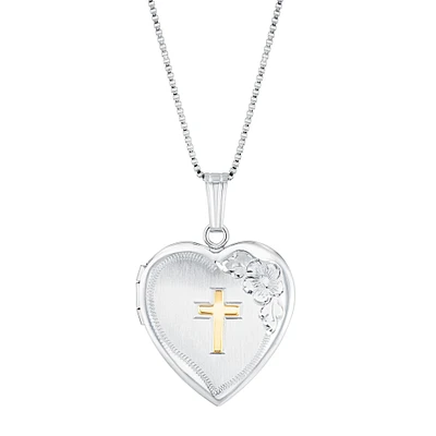 Gold Cross on Sterling Silver Heart Locket