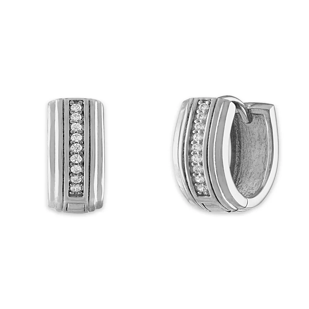 Men's Black Diamond Huggie Hoop Earrings 1/3 ct tw Round-cut 10K White Gold  | Kay Outlet