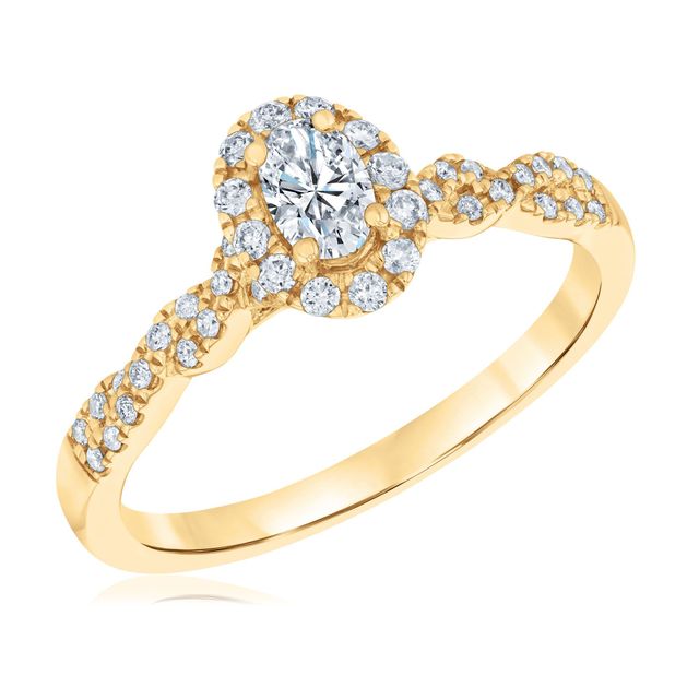1/2 ctw Oval Diamond Halo Yellow Gold Engagement Ring | Glow Collection