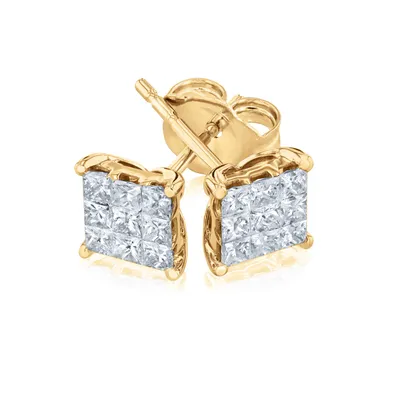 1/2ctw Princess Diamond Composite Gold Stud Earrings