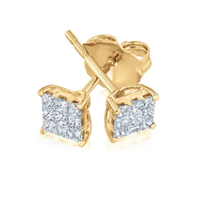 1/4ctw Princess Diamond Composite Gold Stud Earrings