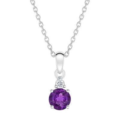 Amethyst and Created White Sapphire Sterling Silver Pendant Necklace