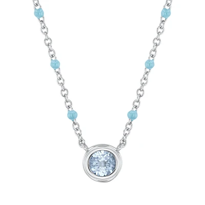 Aquamarine and Blue Enamel Sterling Silver Pendant Necklace