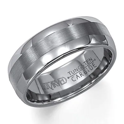 ArtCarved Grey Tungsten Carbide Comfort Fit Wedding Band | 8mm