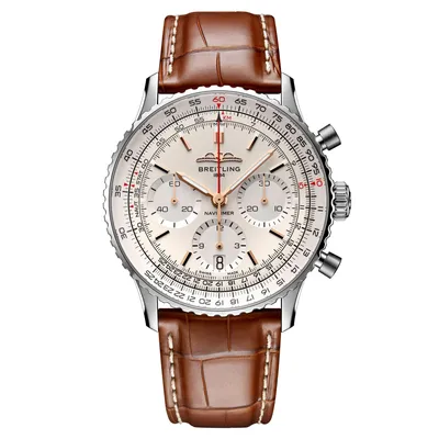 Breitling Navitimer B01 Chronograph 41 Silver Dial Brown Leather Strap Watch | AB0139211G1P1