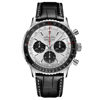 Breitling Navitimer B01 Chronograph 43 Silver Dial Black Leather Strap Watch | AB0138241G1P1