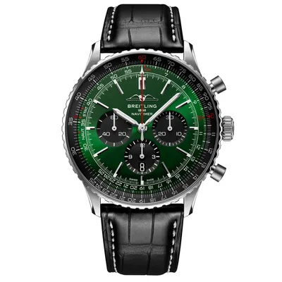 Breitling Navitimer B01 Chronograph 46 Dark Green Dial Black Leather Strap Watch | AB0137241L1P1
