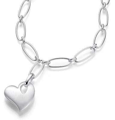 Breuning Paperclip Chain Heart Charm Sterling Silver Necklace