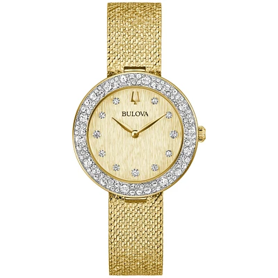 Bulova Crystal Champagne Dial Gold-Tone Bracelet Watch 32mm - 98L321