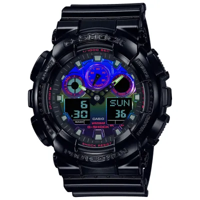 Casio G-Shock Analog-Digital Virtual Rainbow Black Resin Strap Watch | GA-100RGB-1A
