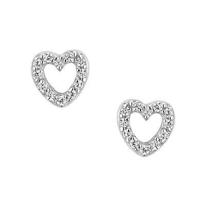 Children's Sterling Silver Cubic Zirconia Heart Stud Earrings