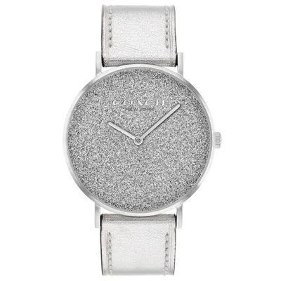 COACH Perry Glitter Dial and Silver Leather Strap Watch | 36mm | 14504076
