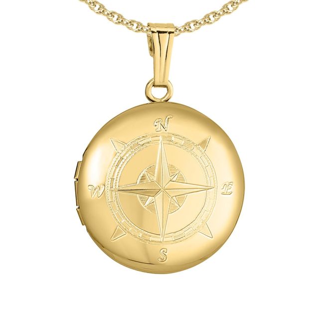 Amazon.com: Jewelry America Solid 14k Yellow Gold Well Detailed Classic Compass  Pendant with Cuban Chain Necklace, 16