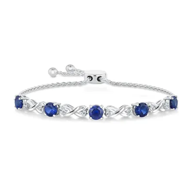 Created Ceylon Sapphire and Created White Sapphire Bolo Bracelet
