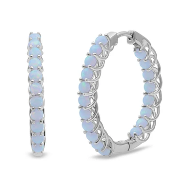 Created Opal Sterling Silver Inside Out Hoop Earrings