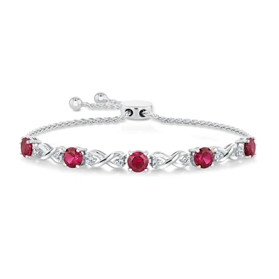 Created Ruby and Created White Sapphire Sterling Silver Bolo Bracelet