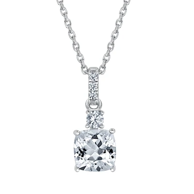 Cushion Created White Sapphire Sterling Silver Pendant Necklace