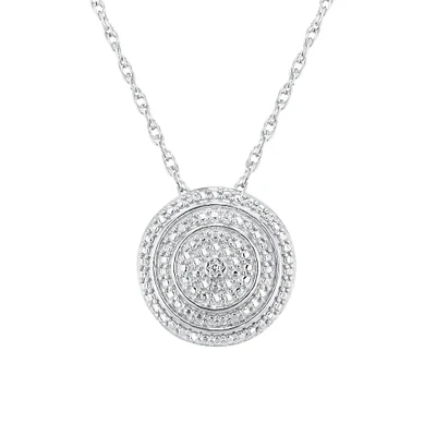 Diamond Accent Beaded Circle Frame Pendant Necklace