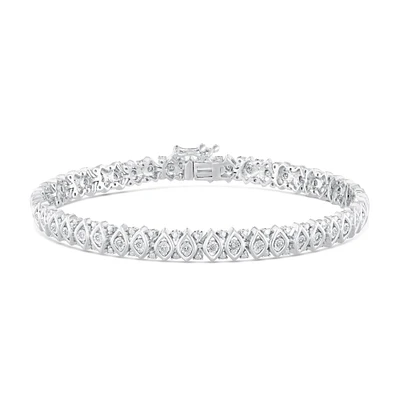 1/4ctw Diamond Marquise Link Sterling Silver Bracelet