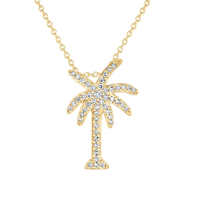 Diamond Palm Tree Pendant Necklace 1/5ctw