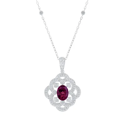 Downton Abbey | Lady Mary - Round Rhodolite Garnet and Created White Sapphire Milgrain Scroll Sterling Silver Necklace
