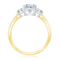 1 3/8ctw Cushion Diamond Center Three-Stone Yellow Gold Engagement Ring | Glow Collection