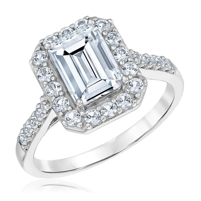 Emerald-Cut Created White Sapphire Sterling Silver Ring