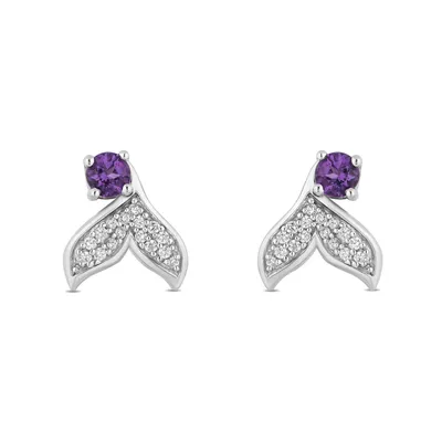 Enchanted Disney Fine Jewelry Ariel Amethyst and Diamond Mermaid Earrings 1/10ctw