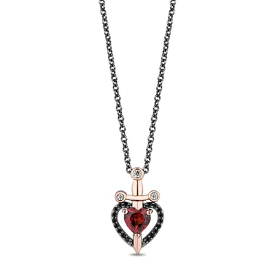 Enchanted Disney Fine Jewelry Villains Garnet 1/10ctw Treated Black Diamond Two-Tone Pendant Necklace | Evil Queen