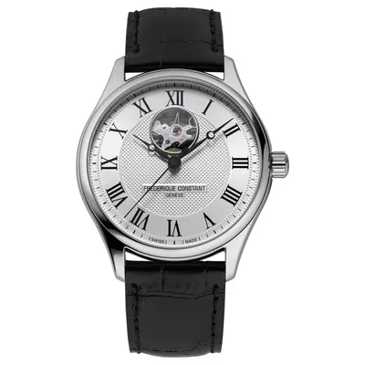Frederique Constant Classics Heart Beat Automatic Silver-Tone Dial and Black Leather Strap Watch | 40mm | FC-310MC5B6
