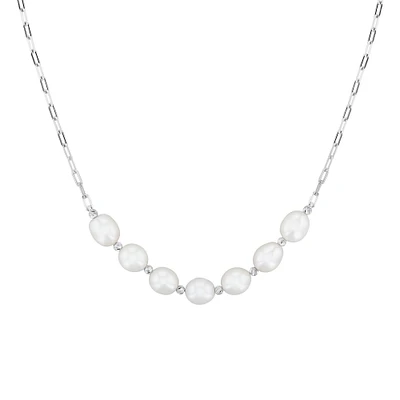 Freshwater Cultured Pearl and Brilliance Bead Sterling Silver Necklace