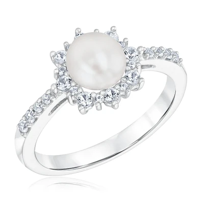 Freshwater Cultured Pearl and Created White Sapphire Ring