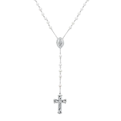 Freshwater Cultured Pearl Stainless Steel Rosary Necklace