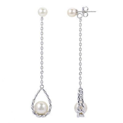 Freshwater Cultured Pearl Sterling Silver Linear Drop Earrings