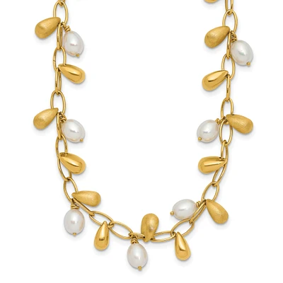 Freshwater Cultured Pearl Yellow Gold Bead Dangle Necklace