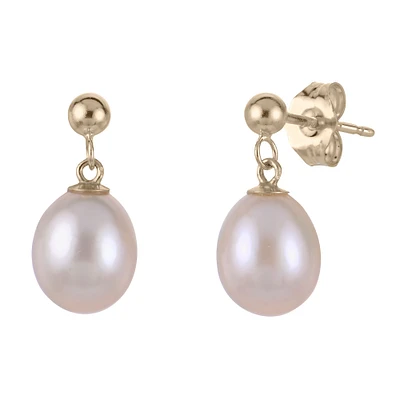 Freshwater Cultured Pearl Yellow Gold Drop Earrings