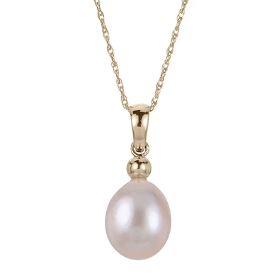 Freshwater Cultured Pearl Yellow Gold Drop Pendant Necklace