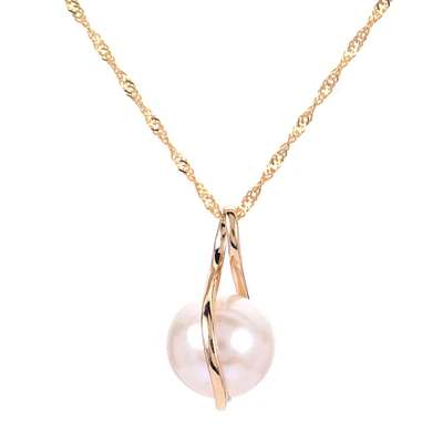 Freshwater Cultured Pearl Yellow Gold Twist Pendant Necklace