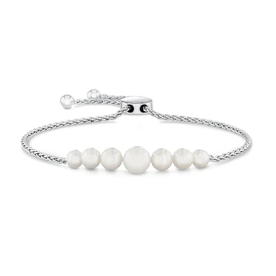 Graduated Freshwater Cultured Pearl Sterling Silver Bolo Bracelet