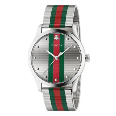 Gucci G-Timeless Red-Green Stripe Dial Stainless Steel Mesh Watch YA126284