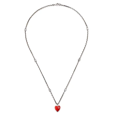 Gucci Interlocking G Red Enamel Heart Necklace