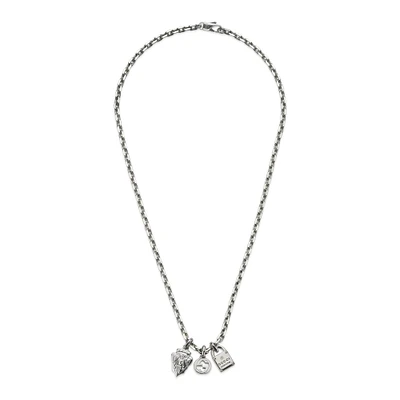 Gucci Trademark Charm Chain Sterling Silver Pendant Necklace