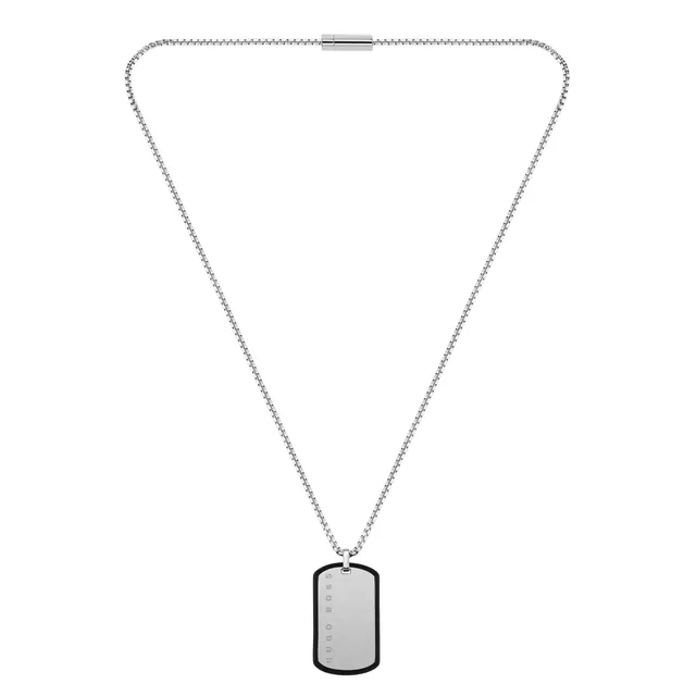 Boss mens box chain necklace with dog tag pendant in stainless steel  1580302 | ASOS