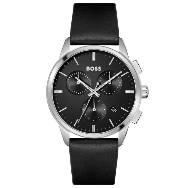 Hugo Boss Allure Chronograph Black Dial Black Leather Strap Watch | 44mm |  1513920 | Bridge Street Town Centre